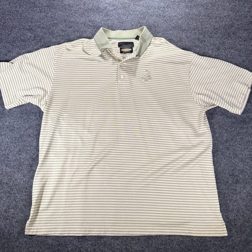 Greg Norman Polo Shirt Pinehurst 1895 Striped Play Dry Sage Green Mens XL Golf‎